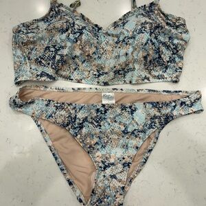 Kona Sol Snakeskin Print Bikini in Blue and Tan